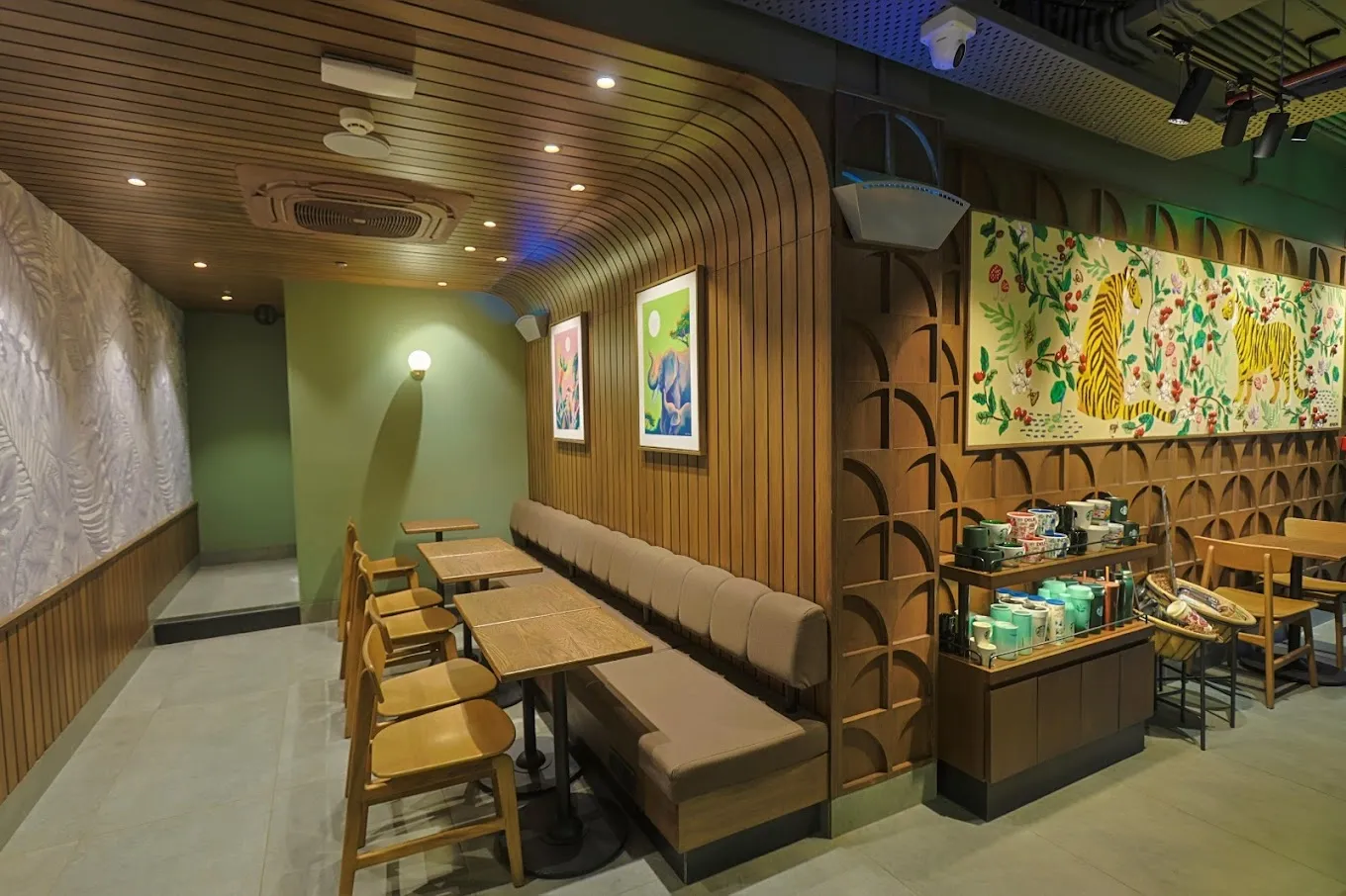 Detail of the Kashida embroidery and papier-mâché installation at the Starbucks flagship, J&K